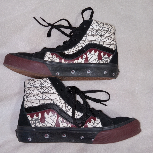 Vans Other - Vans Sk8-Hi Reissue Side Zip Kids Sz 3 “In The Shadows” Glow In Dark Spider Web